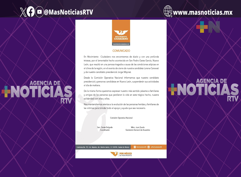 MC lamenta acontecimientos en Nuevo León,  a través de un comunicado emite su postura
